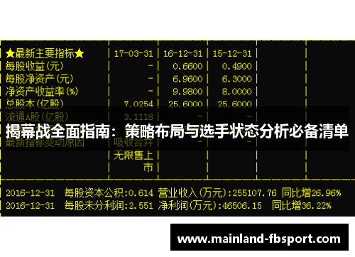 揭幕战全面指南：策略布局与选手状态分析必备清单