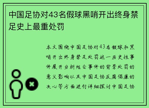 中国足协对43名假球黑哨开出终身禁足史上最重处罚